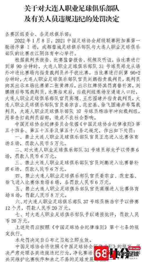 中国足协,足协现重磅罚单,足协现重磅罚单，杨浩宇直接被禁赛12个月